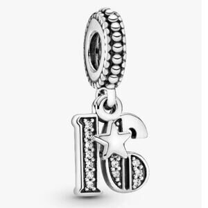 NEW Pandora 16th Celebration Dangle Charm CZ Sterling Silver Sweet 16 Keepsake